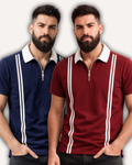 Pack of 2 Men’s Zipper Stripe Polo Shirt
