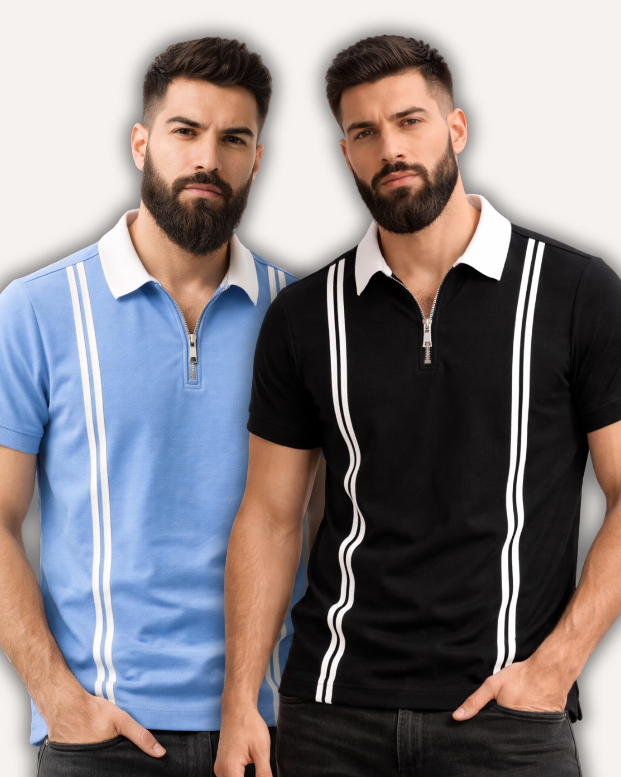 Pack of 2 Men’s Zipper Stripe Polo Shirt