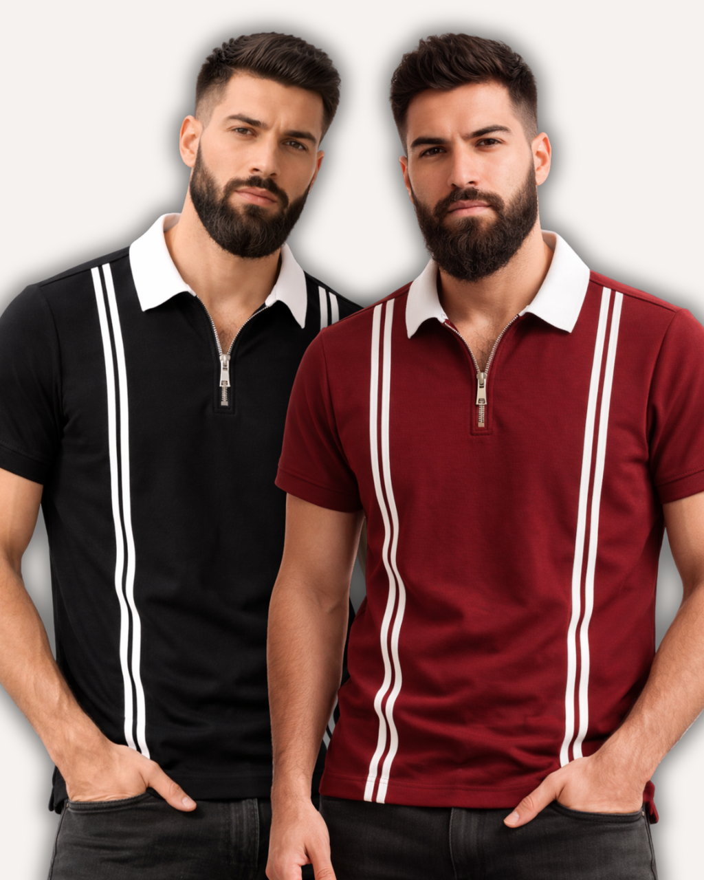 Pack of 2 Men’s Zipper Stripe Polo Shirt