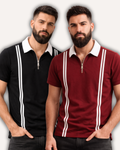 Pack of 2 Men’s Zipper Stripe Polo Shirt