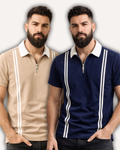 Pack of 2 Men’s Zipper Stripe Polo Shirt