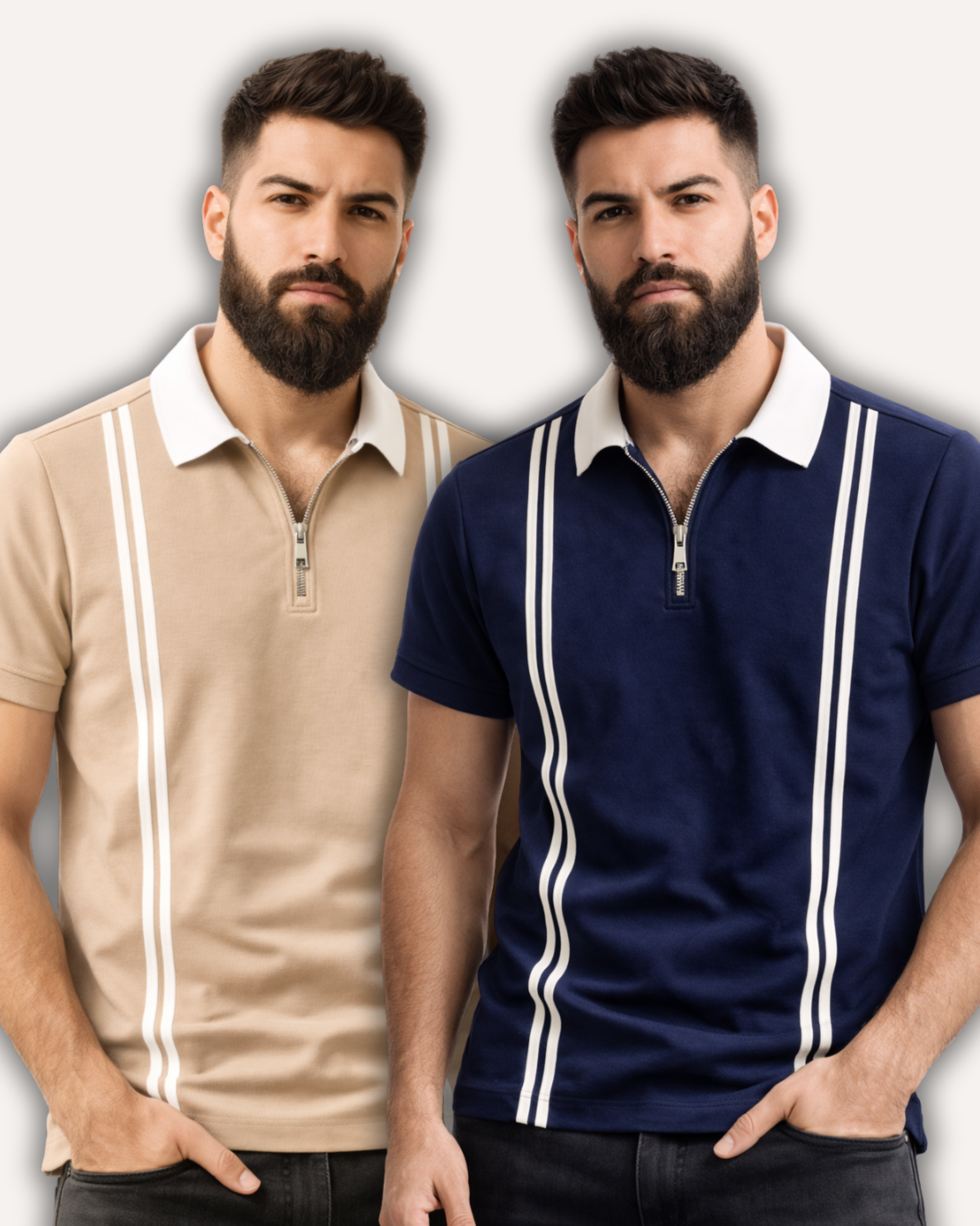 Pack of 2 Men’s Zipper Stripe Polo Shirt