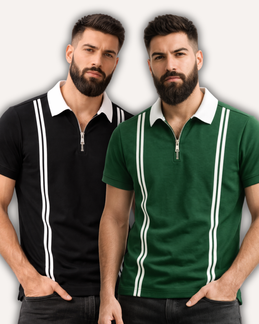 Pack of 2 Men’s Zipper Stripe Polo Shirt