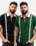 Pack of 2 Men’s Zipper Stripe Polo Shirt