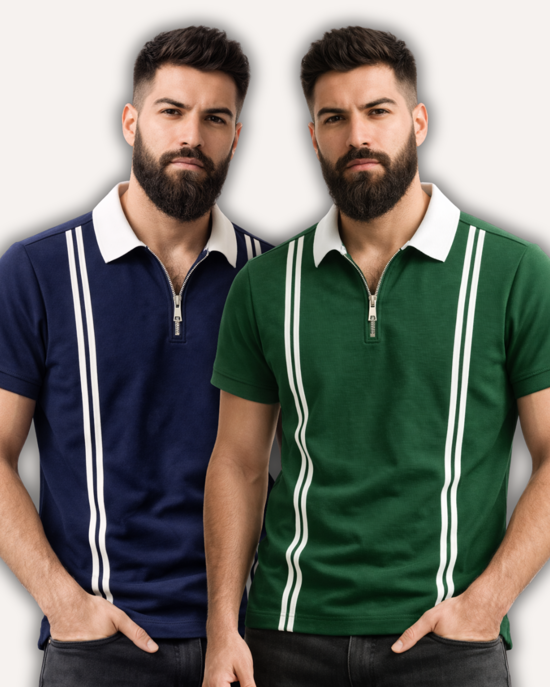 Pack of 2 Men’s Zipper Stripe Polo Shirt