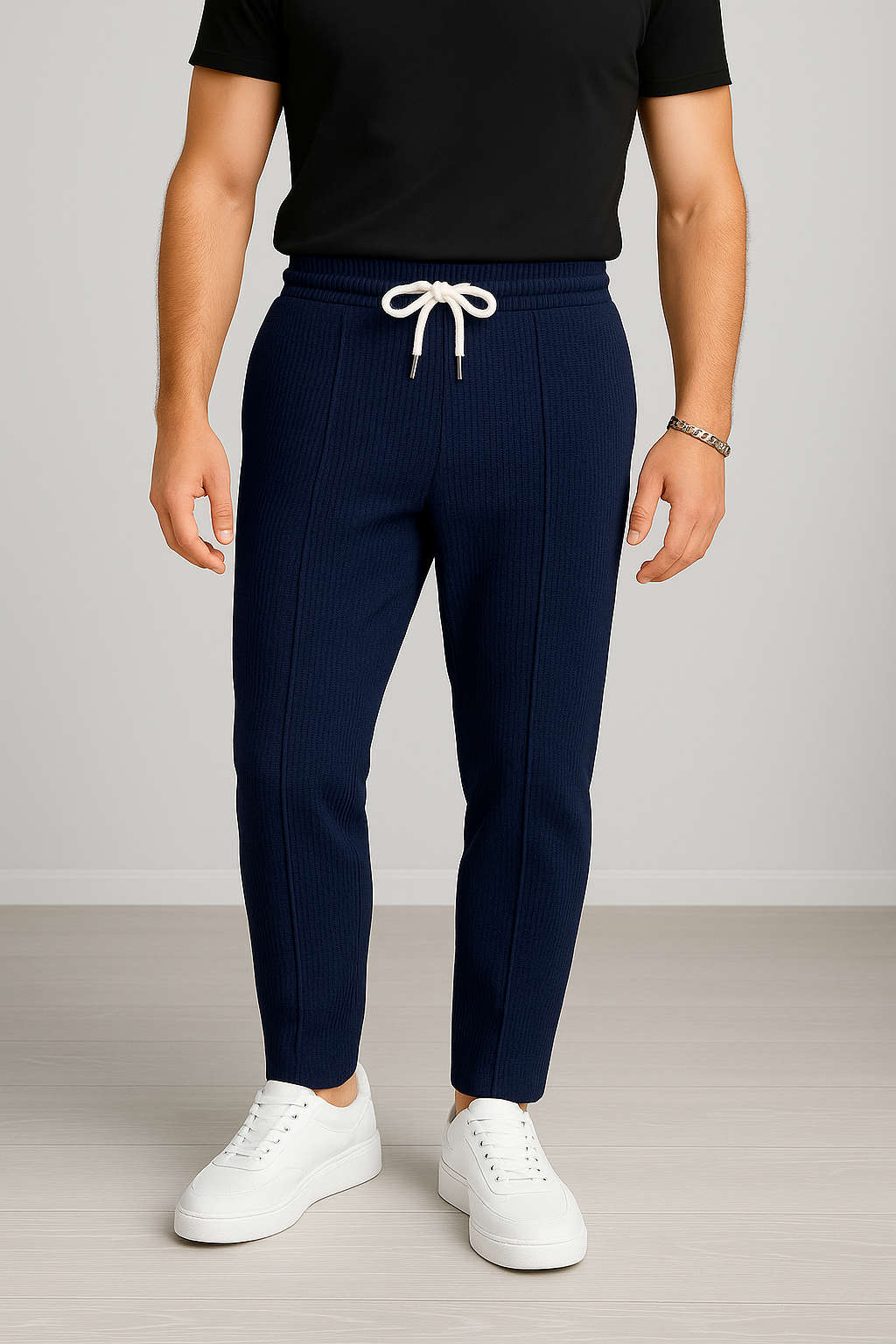 Navy Blue Waffle Knit Trouser