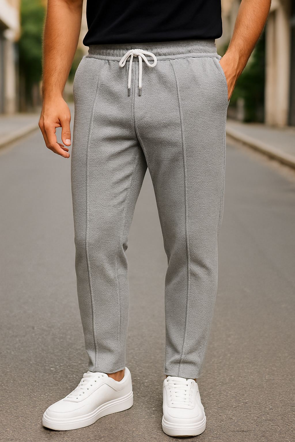 Grey Waffle Knit Trouser