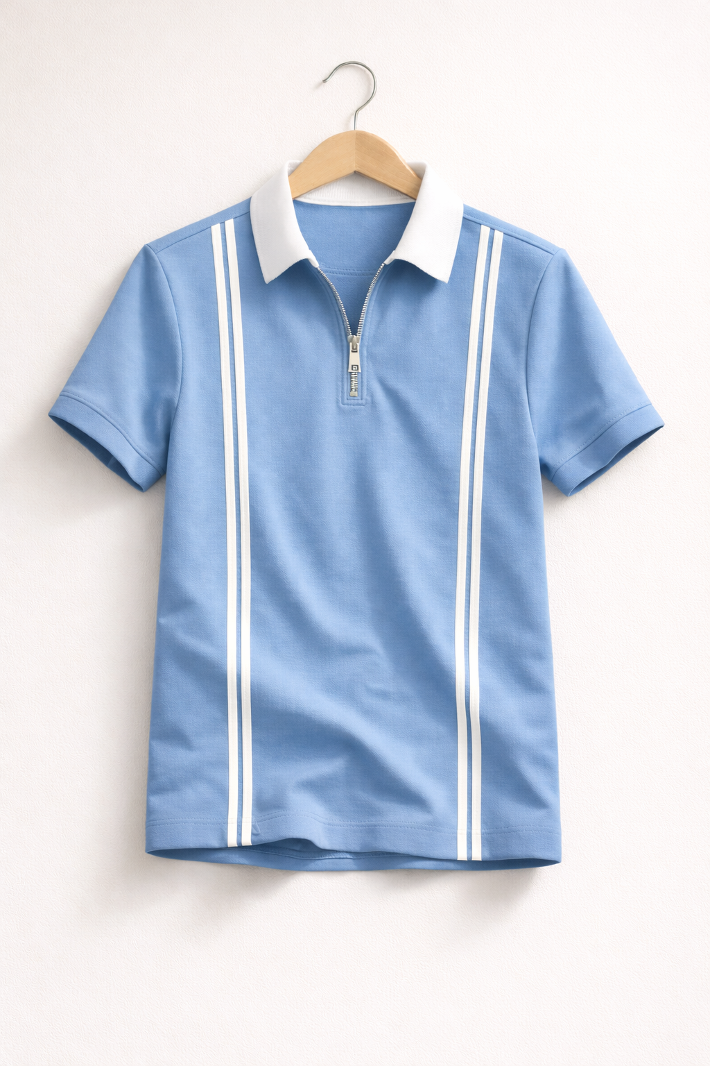 Men’s Zipper Stripe Polo Shirt - Sky Blue