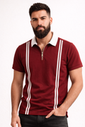 Men’s Zipper Stripe Polo Shirt - Maroon