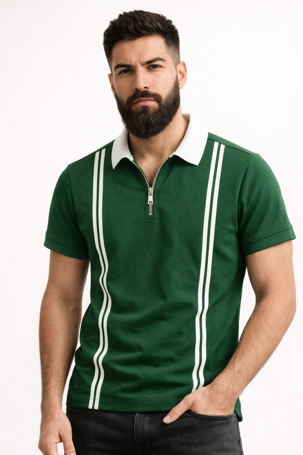 Pack of 2 Men’s Zipper Stripe Polo Shirt