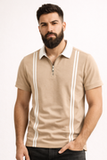 Men’s Zipper Stripe Polo Shirt - Beige
